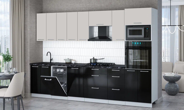 Изображение товара Кухонный гарнитур Интерлиния Мила Gloss 3.1-ПМ3 (черный глянец/кашемир/кастилло темный)