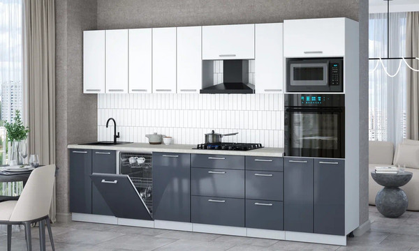 Изображение товара Кухонный гарнитур Интерлиния Мила Gloss 3.1-ПМ3 (асфальт глянец/белый/опал светлый)