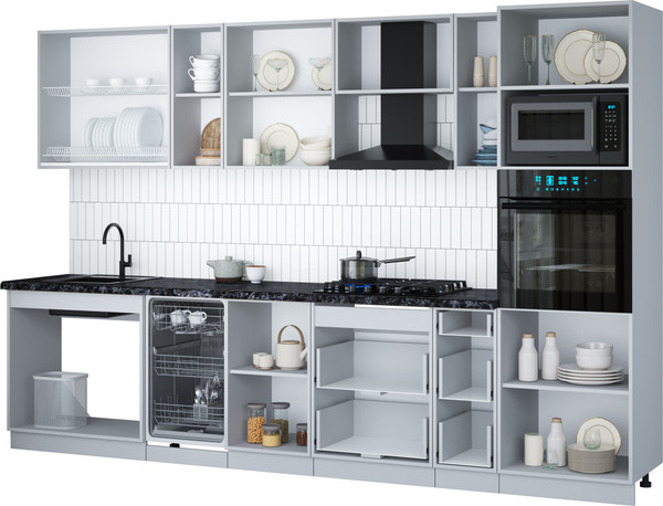 Изображение товара Кухонный гарнитур Интерлиния Мила Gloss 3.2-ПМ3 (яблоко глянец/яблоко глянец/опал светлый)