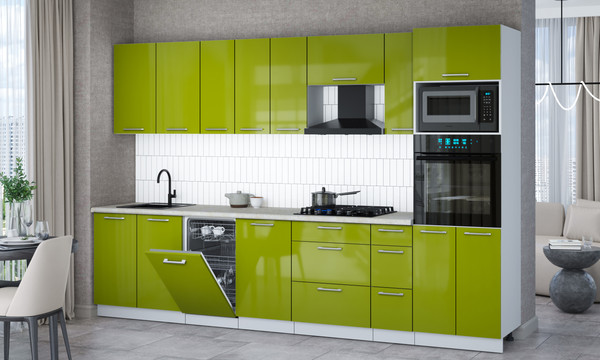 Изображение товара Кухонный гарнитур Интерлиния Мила Gloss 3.2-ПМ3 (яблоко глянец/яблоко глянец/опал светлый)