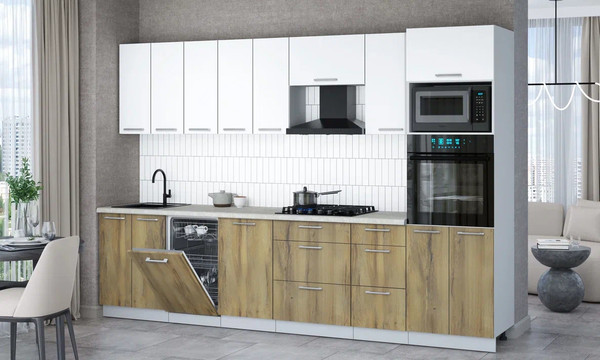 Изображение товара Кухонный гарнитур Интерлиния Мила Gloss 3.1-ПМ3 (дуб вотан/белый/опал светлый)