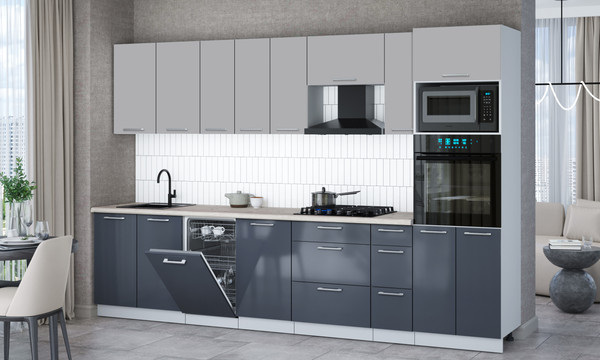 Изображение товара Кухонный гарнитур Интерлиния Мила Gloss 3.2-ПМ3 (асфальт глянец/грей/бискайская сосна)