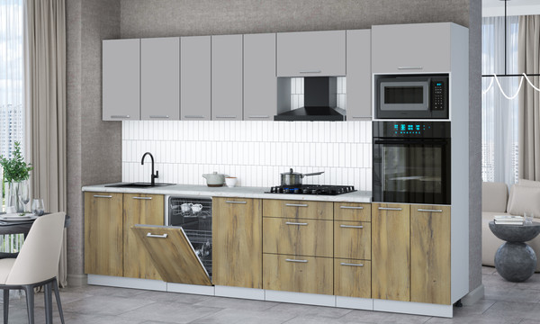 Изображение товара Кухонный гарнитур Интерлиния Мила Gloss 3.2-ПМ3 (дуб вотан/грей/серый каспий)