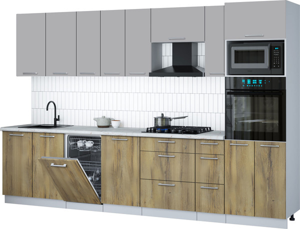 Изображение товара Кухонный гарнитур Интерлиния Мила Gloss 3.2-ПМ3 (дуб вотан/грей/серый каспий)