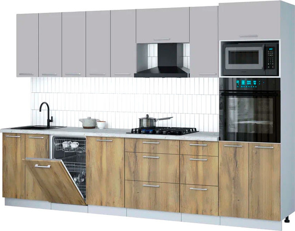 Изображение товара Кухонный гарнитур Интерлиния Мила Gloss 3.1-ПМ3 (дуб вотан/грей/серый каспий)