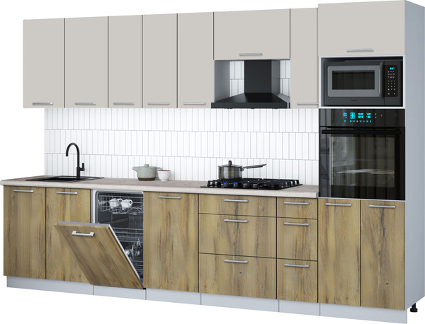 Изображение товара Кухонный гарнитур Интерлиния Мила Gloss 3.2-ПМ3 (дуб вотан/кашемир/бискайская сосна)