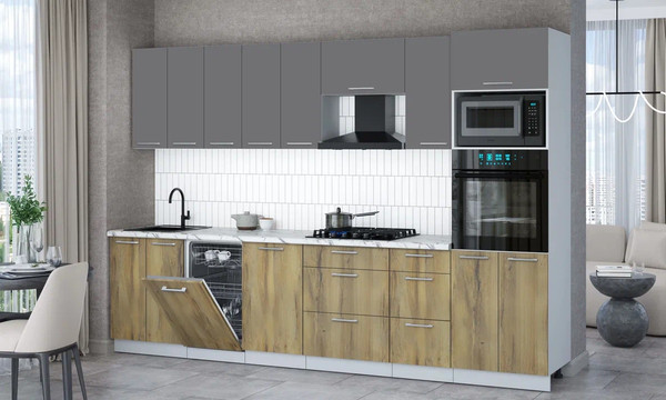 Изображение товара Кухонный гарнитур Интерлиния Мила Gloss 3.1-ПМ3 (дуб вотан/серый/белый гранит)