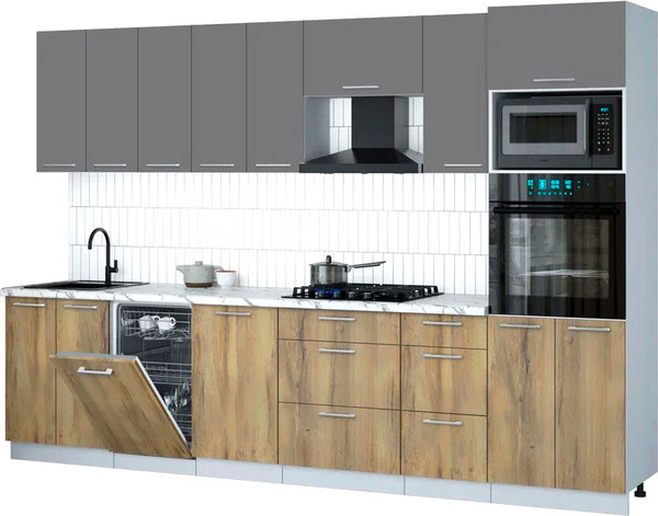 Изображение товара Кухонный гарнитур Интерлиния Мила Gloss 3.1-ПМ3 (дуб вотан/серый/белый гранит)