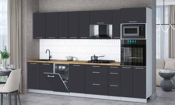 Изображение товара Кухонный гарнитур Интерлиния Мила Gloss 3.2-ПМ3 (пепел/пепел/дуб бунратти)