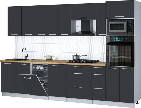 Изображение товара Кухонный гарнитур Интерлиния Мила Gloss 3.2-ПМ3 (пепел/пепел/дуб бунратти)