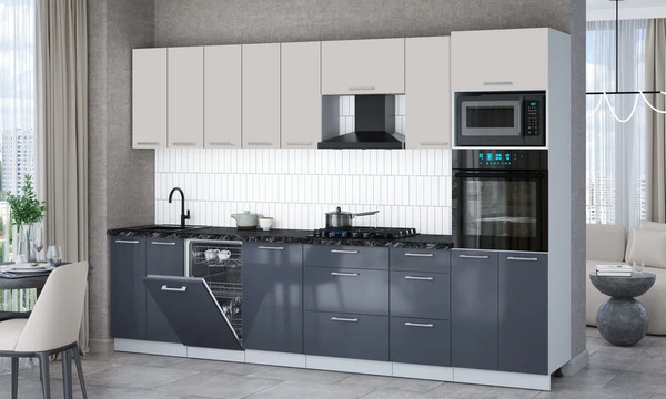 Изображение товара Кухонный гарнитур Интерлиния Мила Gloss 3.1-ПМ3 (асфальт глянец/кашемир/кастилло темный)