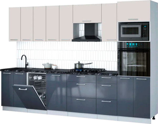 Изображение товара Кухонный гарнитур Интерлиния Мила Gloss 3.1-ПМ3 (асфальт глянец/кашемир/кастилло темный)