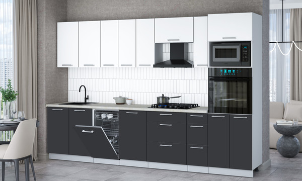 Изображение товара Кухонный гарнитур Интерлиния Мила Gloss 3.2-ПМ3 (пепел/белый/опал светлый)