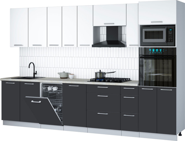 Изображение товара Кухонный гарнитур Интерлиния Мила Gloss 3.2-ПМ3 (пепел/белый/опал светлый)