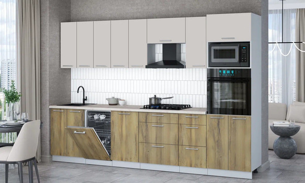 Изображение товара Кухонный гарнитур Интерлиния Мила Gloss 3.1-ПМ3 (дуб вотан/кашемир/бискайская сосна)