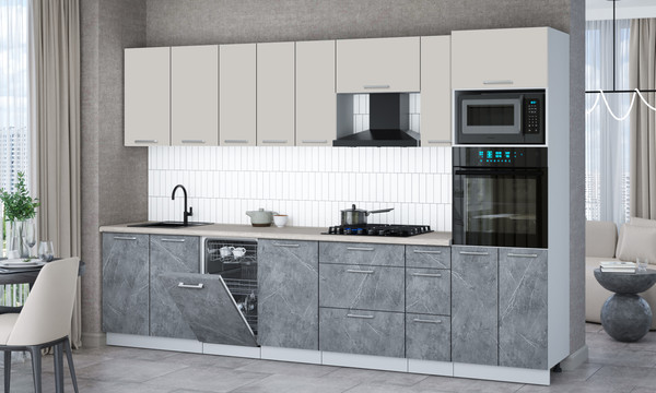 Изображение товара Кухонный гарнитур Интерлиния Мила Gloss 3.2-ПМ3 (керамика/кашемир/травертин серый)