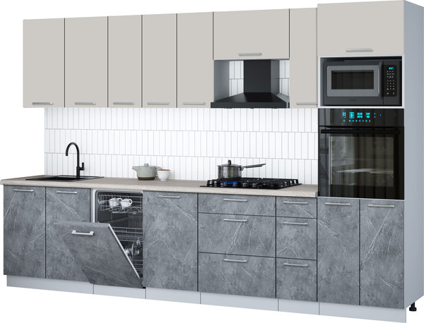 Изображение товара Кухонный гарнитур Интерлиния Мила Gloss 3.2-ПМ3 (керамика/кашемир/травертин серый)