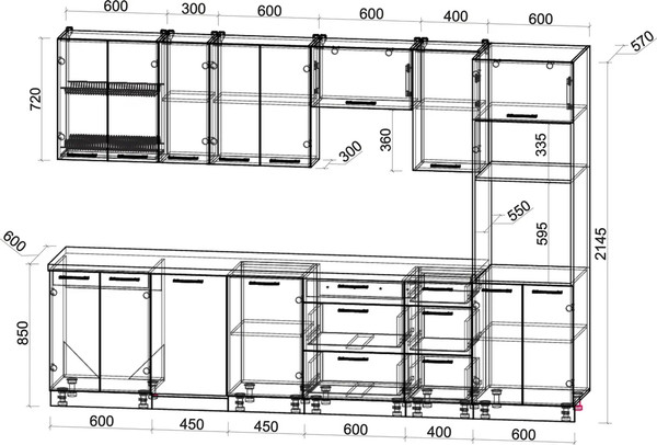 Изображение товара Кухонный гарнитур Интерлиния Мила Gloss 3.1-ПМ3 (дуб вотан/черный глянец/дуб бунратти)