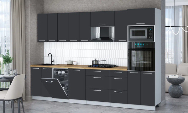 Изображение товара Кухонный гарнитур Интерлиния Мила Gloss 3.1-ПМ3 (пепел/пепел/дуб бунратти)