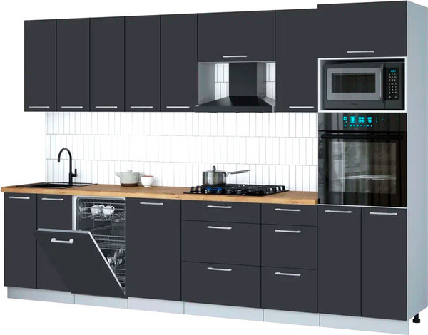 Изображение товара Кухонный гарнитур Интерлиния Мила Gloss 3.1-ПМ3 (пепел/пепел/дуб бунратти)