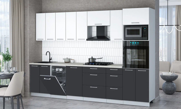 Изображение товара Кухонный гарнитур Интерлиния Мила Gloss 3.1-ПМ3 (пепел/белый/опал светлый)