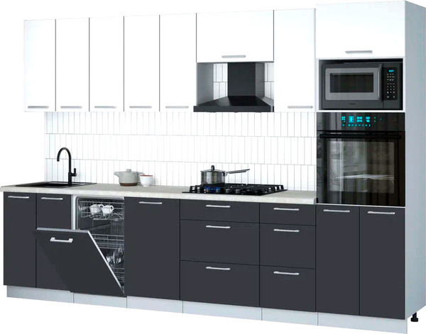 Изображение товара Кухонный гарнитур Интерлиния Мила Gloss 3.1-ПМ3 (пепел/белый/опал светлый)