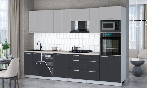 Изображение товара Кухонный гарнитур Интерлиния Мила Gloss 3.1-ПМ3 (пепел/грей/травертин серый)