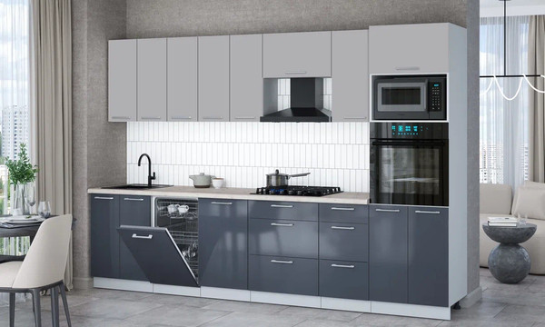 Изображение товара Кухонный гарнитур Интерлиния Мила Gloss 3.1-ПМ3 (асфальт глянец/грей/бискайская сосна)