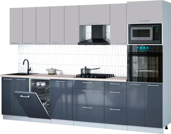 Изображение товара Кухонный гарнитур Интерлиния Мила Gloss 3.1-ПМ3 (асфальт глянец/грей/бискайская сосна)