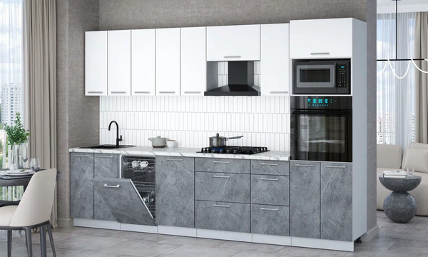 Изображение товара Кухонный гарнитур Интерлиния Мила Gloss 3.1-ПМ3 (керамика/белый/белый гранит)