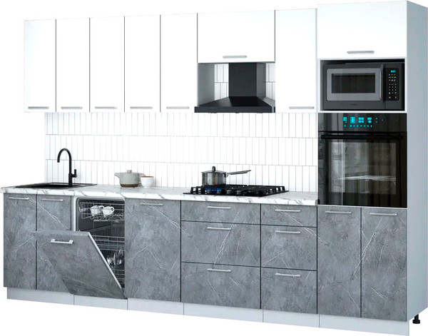 Изображение товара Кухонный гарнитур Интерлиния Мила Gloss 3.1-ПМ3 (керамика/белый/белый гранит)