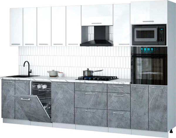 Изображение товара Кухонный гарнитур Интерлиния Мила Gloss 3.1-ПМ3 (керамика/белый глянец/белый гранит)