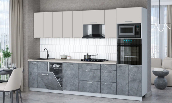 Изображение товара Кухонный гарнитур Интерлиния Мила Gloss 3.1-ПМ3 (керамика/кашемир/травертин серый)