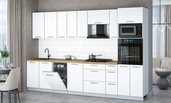 Изображение товара Кухонный гарнитур Interline Мила Gloss 3.2-ПМ3 (белый/белый/дуб бунратти)
