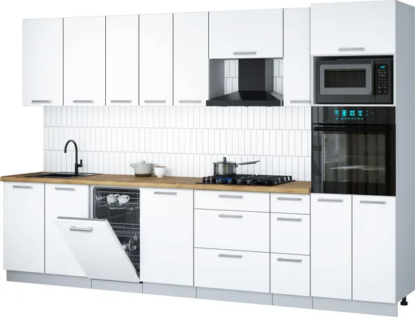 Изображение товара Кухонный гарнитур Interline Мила Gloss 3.2-ПМ3 (белый/белый/дуб бунратти)
