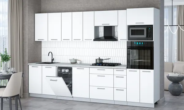 Изображение товара Кухонный гарнитур Interline Мила Gloss 3.2-ПМ3 (белый/белый/серый каспий)