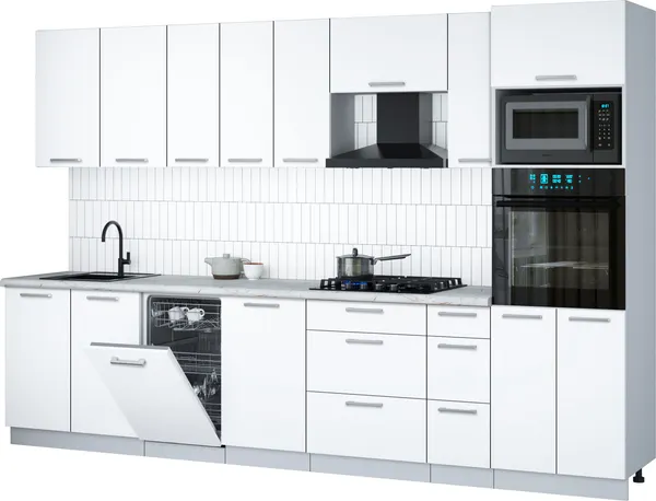 Изображение товара Кухонный гарнитур Interline Мила Gloss 3.2-ПМ3 (белый/белый/серый каспий)