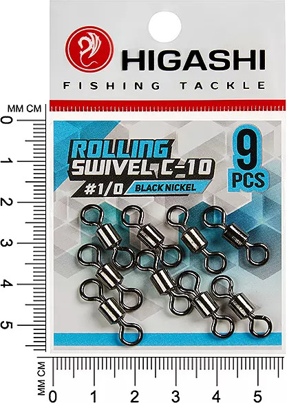 Изображение товара Набор вертлюгов рыболовных Higashi Rolling swivel C-10 1/0 / 02004 (Black Nickel)
