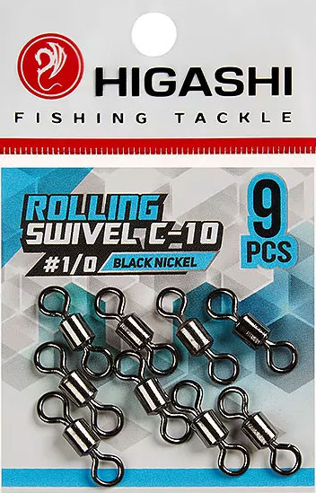 Изображение товара Набор вертлюгов рыболовных Higashi Rolling swivel C-10 1/0 / 02004 (Black Nickel)