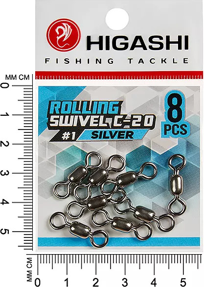 Изображение товара Набор вертлюгов рыболовных Higashi Rolling swivel C-20 #1 / 02007 (Silver)