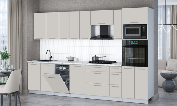 Изображение товара Кухонный гарнитур Интерлиния Мила Gloss 3.2-ПМ3 (кашемир/кашемир/белый гранит)