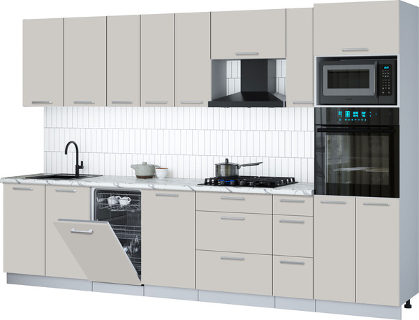 Изображение товара Кухонный гарнитур Интерлиния Мила Gloss 3.2-ПМ3 (кашемир/кашемир/белый гранит)