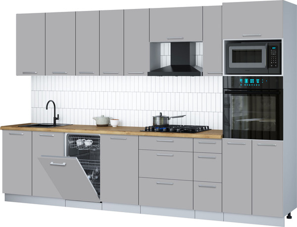 Изображение товара Кухонный гарнитур Интерлиния Мила Gloss 3.2-ПМ3 (грей/грей/дуб бунратти)