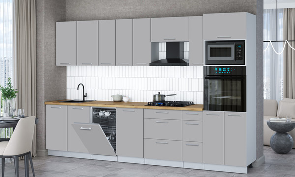 Изображение товара Кухонный гарнитур Интерлиния Мила Gloss 3.2-ПМ3 (грей/грей/дуб бунратти)