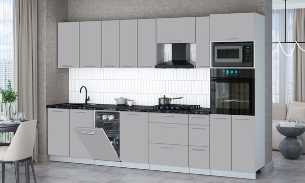 Изображение товара Кухонный гарнитур Интерлиния Мила Gloss 3.2-ПМ3 (грей/грей/кастилло темный)