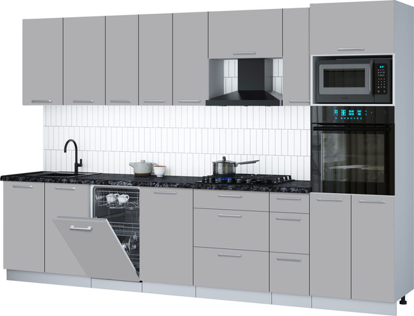Изображение товара Кухонный гарнитур Интерлиния Мила Gloss 3.2-ПМ3 (грей/грей/кастилло темный)