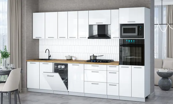 Изображение товара Кухонный гарнитур Interline Мила Gloss 3.2-ПМ3 (белый глянец/белый глянец/дуб бунратти)