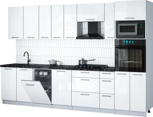 Изображение товара Кухонный гарнитур Interline Мила Gloss 3.2-ПМ3 (белый глянец/белый глянец/кастилло темный)