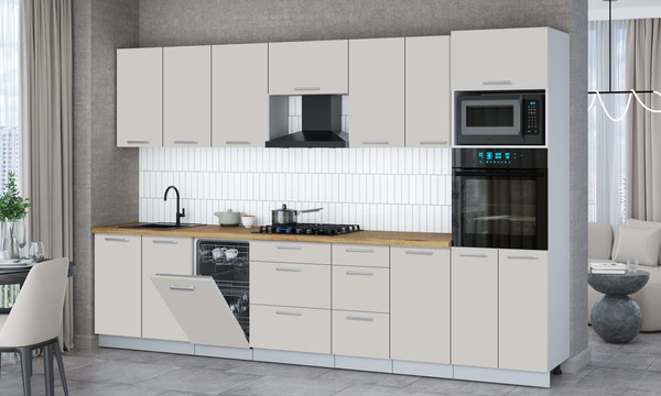 Изображение товара Кухонный гарнитур Интерлиния Мила Gloss 3.25-ПМ3 (кашемир/кашемир/дуб бунратти)