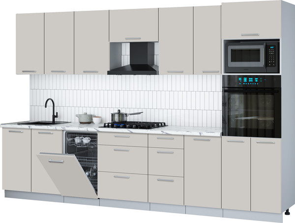 Изображение товара Кухонный гарнитур Интерлиния Мила Gloss 3.25-ПМ3 (кашемир/кашемир/белый гранит)